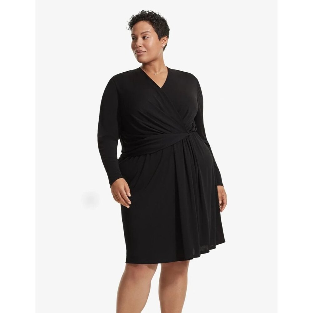 NWT MM. Lafleur Morgan in Black Knit Crepe Draped V-neck Dress +2 $265